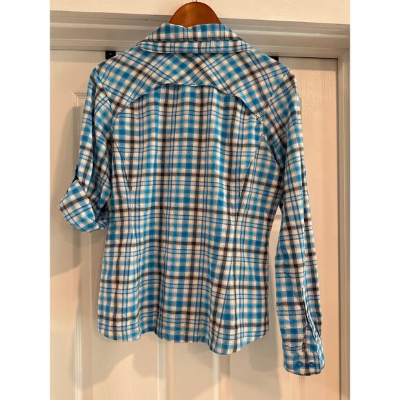Columbia Omni-Shade Sun Protection Long Sleeve Plaid Blue Women's Size Large - Picture 7 of 11